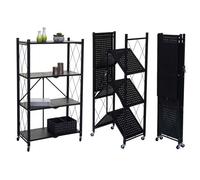 Étagère HWC-J85, Étagère sur pied Étagère de salon, pliable/repliable acier noir, 4 niveaux
