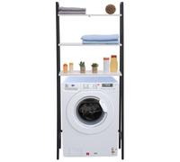 Étagère HWC-K82, Étagère de salle de bain Étagère pour machine à laver Étagère échelle, Industrial Métal Bois 155x64x25cm Aspect marbre blanc