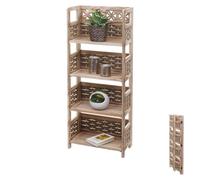 Étagère HWC-K86, Étagère sur pied, pliable 4 étagères, Bois 110cm brun, tressage brun