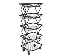 Étagère HWC-N53, Étagère de cuisine Étagère roulante Chariot de cuisine Étagère fixe, Panier pliable roulant Fer 95x39x28cm noir