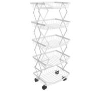 Étagère HWC-N53, Étagère de cuisine Étagère roulante Chariot de cuisine Étagère fixe, Panier pliable roulant Fer 95x39x28cm blanc