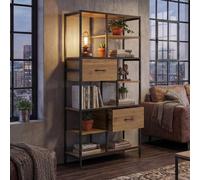 Étagère HWC-P11, étagère bibliothèque étagère sur pied, tiroirs industriel MDF métal mélamine 150x81x33cm marron