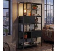 Étagère HWC-P11, étagère bibliothèque étagère sur pied, tiroirs industriel MDF métal mélamine 150x81x33cm noir