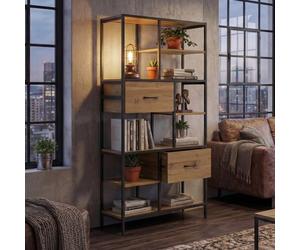 Étagère HWC-P11, étagère bibliothèque étagère sur pied, tiroirs industriel MDF métal mélamine 150x81x33cm marron