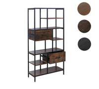 Étagère HWC-P11, étagère bibliothèque, étagère sur pied, tiroirs, MDF industriel, métal, mélamine, 150 x 81 x 33 cm brun foncé