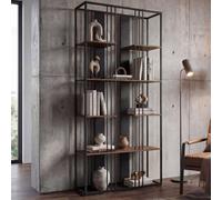 Étagère HWC-P12, bibliothèque haute, métal industriel mélaminé MVG 180x80x31cm ~ noir, brun foncé
