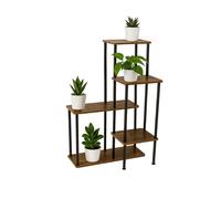 Étagère industrielle pour plantes avec 5 niveaux - Support pour plantes en métal et bois - Étagère pour fleurs & support pour plantes pour l'intérieur et le balcon - Noir