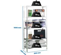 Simon Rack Étagère Métallique 1800x800x400 mm, 5 Niveaux, Tablettes en Acier, 75 kg par Niveau, Galvanisé - Advantage