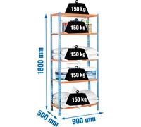 Etagère Légère Sans Vis Maderclick 5/500 Bleu/orang/bois Bleu/orange/bois 1800x900x500 - Simonrack