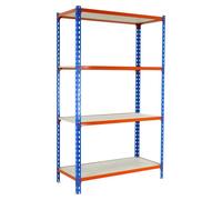 Etagère Légère Sans Vis Maderclick Plus 4/400 1500 Bleu/orang/bois Bleu/orange/bois 1500x1000x400 - Simonrack