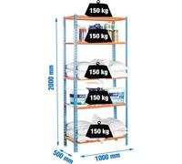 Etagère Légère Sans Vis Maderclick Plus 5/500 Bleu/orang/bois Bleu/orange/bois 2000x1000x500 - Simonrack