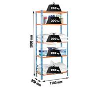Etagère Légère Sans Vis Maderclick Superplus 5/500 Bleu/orang/bois Bleu/orange/bois 2000x1100x500 - Simonrack