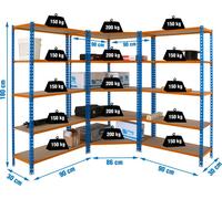 Etagère Légère Sans Vis Pack Maderclick Corner 5/300 +2 Mader 5/300 A/orang/m Bleu/orange/bois 1800x1800x300 - Simonrack