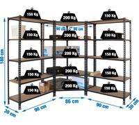 Etagère Légère Sans Vis Pack Maderclick Corner 5/300 +2 Mader 5/300 An/bois Antracite/bois 1800x1800x300 - Simonrack