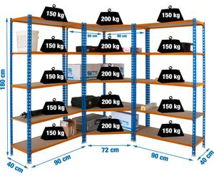 Etagère Légère Sans Vis Pack Maderclick Corner 5/400 +2 Mader 5/400 A/orang/m Bleu/orange/bois 1800x1800x400 - Simonrack