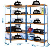 Etagère Légère Sans Vis Pack Maderclick Corner 5/400 + Mader 5/400 Bleu/orang/bois Bleu/orange/bois 1800x1800x400 - Simonrack