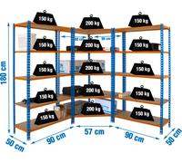 Etagère Légère Sans Vis Pack Maderclick Corner 5/500 +2 Mader 5/500 A/orang/m Bleu/orange/bois 1800x1800x500 - Simonrack