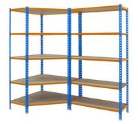 Etagère Légère Sans Vis Pack Maderclick Corner 5/500 + Mader 5/500 Bleu/orang/bois Bleu/orange/bois 1800x1800x500 - Simonrack