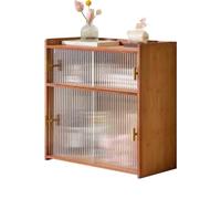 Étagère Livres Bibliothèque de bureau en bambou à Double niveau, étagère de rangement à porte coulissante en verre, for bureau, maison, dortoir, présentoir organisateur Bibliothèque(L52xW25xH53 cm)