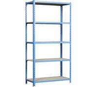 Simon Rack Étagère Rangement et 5 Niveaux en Boix, 150 kg Capacité de Charge et Point de Flexion, 2000x1000x500 mm, Étagère Charge Lourde, Étagère Garage, Bleu/Bois - Maderclick