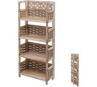 Mendler Étagère HWC-K86 pliable 4 étagères bois 110 cm tressage brun