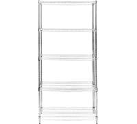 Étagère métallique à 5 niveaux, très résistante, autoportante, avec étagères et pieds réglables en hauteur, multifonctionnelle (cuisine, bureau, garage, garde-manger), finition chrome argenté, capacit