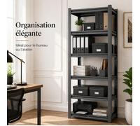 Étagère métallique charge lourde - Rayonnage garage 80x40x160 cm - Étagères réglables - Capacité 907 kg Acier étagère établi - Noir