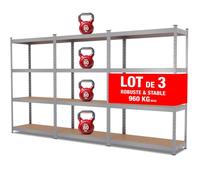 Étagère métallique de charges lourdes - EURO VANADIUM - Triple - 4 niveaux - 210 x 30 x 160 cm - 960 kg au total