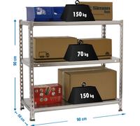 Simon Rack Étagère Rangement à 3 Niveaux, 70 kg Capacité de Charge et Point de Flexion, 900x900x500 mm, Étagère Charge Lourde, Étagère Garage, Galvanisé - Ecoclick