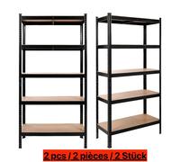Étagère métallique xDays noire – lot de 2 – 180 x 90 x 40 cm – étagère de rangement à 5 tablettes – 175 kg par tablette (875 kg au total) – étagère à assembler