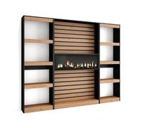 Étagère, Meuble étagère, 230x25x186cm, 1feu électrique, couleur Chêne , RF2424