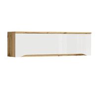Etagère meuble murale à charnières, coloris Chêne wotan/Blanc brillant - Longueur 135 x Profondeur 29 x Hauteur 37,5 cm - -