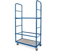Étagère mobile/chariot de transport pour pneus, 2 niveaux, 1 plateau de rangement, structure en tube d'acier, revêtement en plastique, 2 roulettes fixes, 2 roulettes pivotantes avec frein de blocage