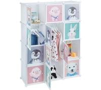 Étagère modulable Relaxdays pour enfants, 8 compartiments, avec portes, motifs d'animaux, système d'étagères pour chambre d'enfant, H x l x P : 145 x 109 x 37 cm, blanc