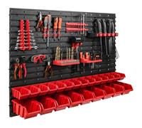 Étagère murale 115 x 78 cm Support d'outils Support d'appareils 23 boîtes empilables plastique rouge