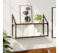 vidaXL Étagère Murale 2 Niveaux, Bibliothèque Suspendue, Armoire à Livres Flottante, Meuble de Rangement Salon Bureau Maison Intérieur, Moderne, Chêne Sonoma