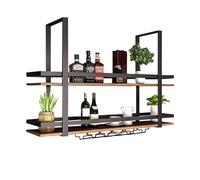 Étagère murale à 2 niveaux - Rangement suspendu en bois massif pour bouteilles de vin, cuisine, loft ou bar - Design peu encombrant, organisez et affichez votre collection