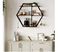 Étagère Murale à 3 Niveaux COSTWAY, Cadre en Métal, Crochets, Étagère Flottante Hexagonale Industrielle pour Chambre Salon Cuisine