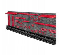 KADAX Lot de 140 Grande étagère murale à outils, système de stockage 232 x 78 cm, en plastique robuste, système modulaire résistant aux UV, plaques murales extensibles, étagère (rouge et noir)