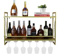 Étagère murale à vin industrielle 2 niveaux avec porte-verres