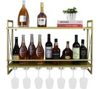 Etagère murale à vin industrielle 2 niveaux avec porte-verres