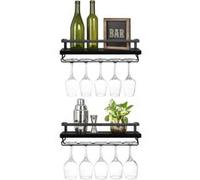 Etagère murale à vin rétro en bois et métal - 43 cm