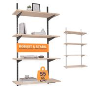 BOOMET Étagère Murale métal avec tablettes - 50 Variantes - Hauteur 150 cm - 5 Niveaux 80 x 30 cm (l x p) - Anthracite - système de Rails muraux avec Consoles