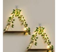 Étagère murale avec bande lumineuse LED de lierre artificiel, étagère tressée, convient pour la chambre, la salle de bain, le salon, la cuisine, étagère murale pour plantes en bois, pour la décoration
