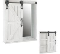 Étagère murale avec porte coulissante et miroir blanc Armoire de salle de bain vintage Étagère suspendue