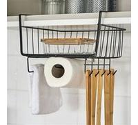 Étagère murale avec porte rouleau panier à suspendre en métal coloris noir - Longueur 29 x Profondeur 24,50 x Hauteur 18,50 cm Noir G