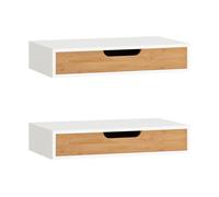 Étagère murale avec tiroir - SOBUY - 40x24x8 cm - Blanc & Nature - MDF et bambou - Capacité 5 kg - Installation facile