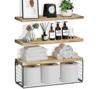 Etagere Murale Bois, 3+1 Etagere Salle de Bain, Etagere Murale Cuisine, Étagère Murale, Etagères Murales avec Panier de Rangement