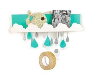 Etagère murale bois 42 x 9 cm Nuages + masking tape doré à paillettes 5 m Beige G