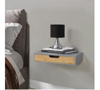 [en.casa] Étagère Murale avec Tiroir Table de Chevet Flottante Table de Nuit Table d'Appoint pour Chambre Salon Entrée Cuisine Bambou 40 x 24 x 8 cm Gris